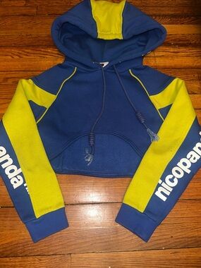Blue & lime Cropped Hoodie